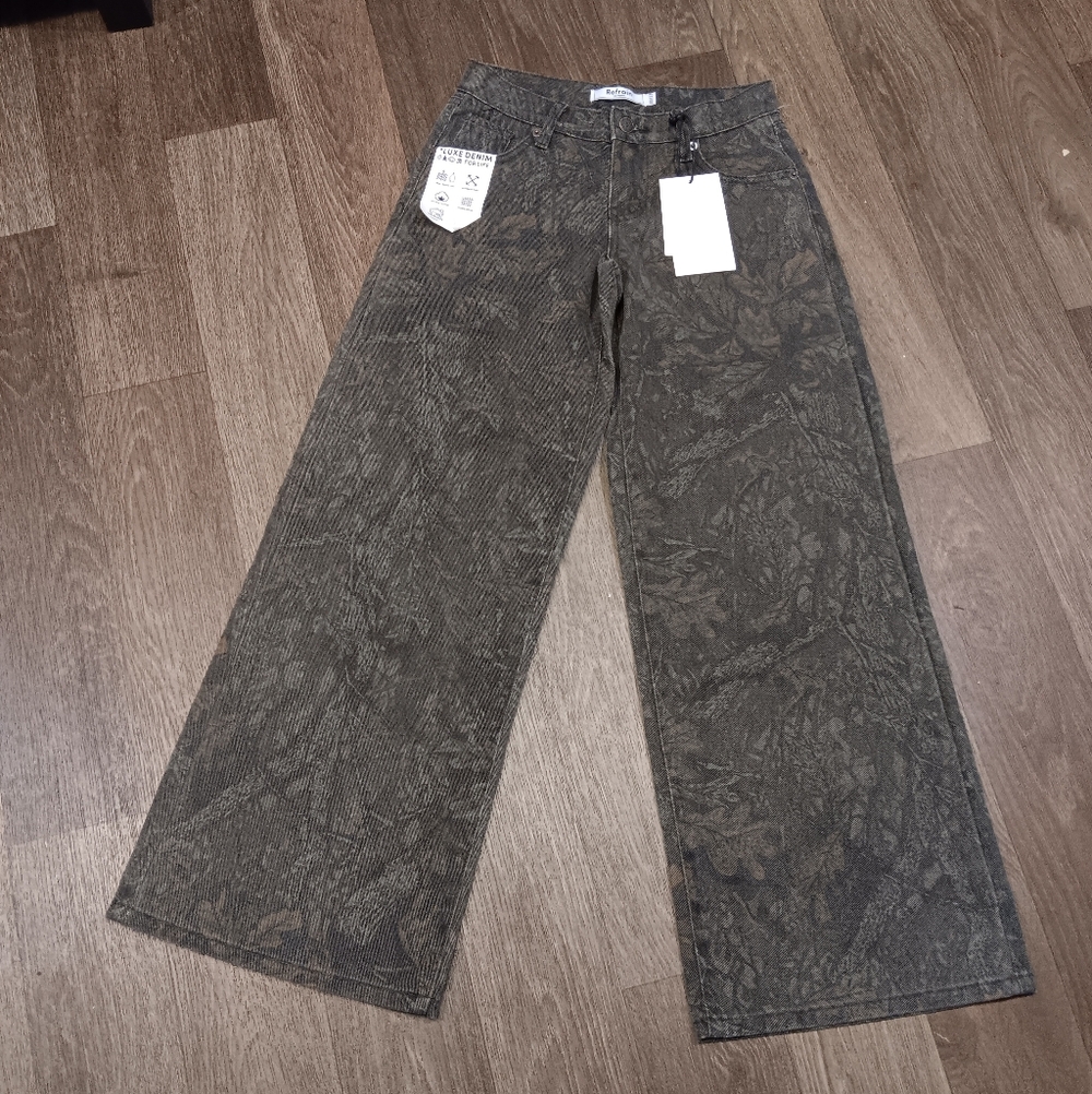 Refrain Women Camo Wide Leg Patterned Pants Sz Junior